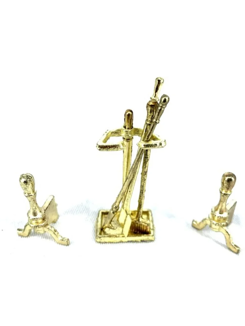 Dollhouse Miniature Metal Fireplace Accessories Andirons Goldtone 2.25